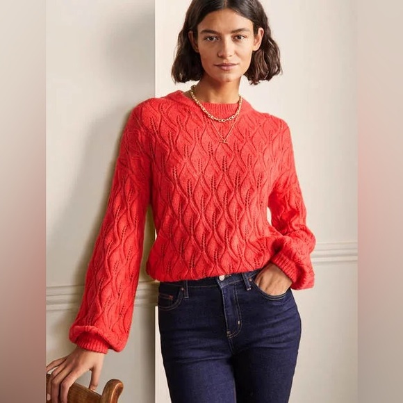 Boden Pointelle Fluffy Sweater Bright Coral K0555 Plus Size 20 / 22 Wool Aplaca - Picture 16 of 16